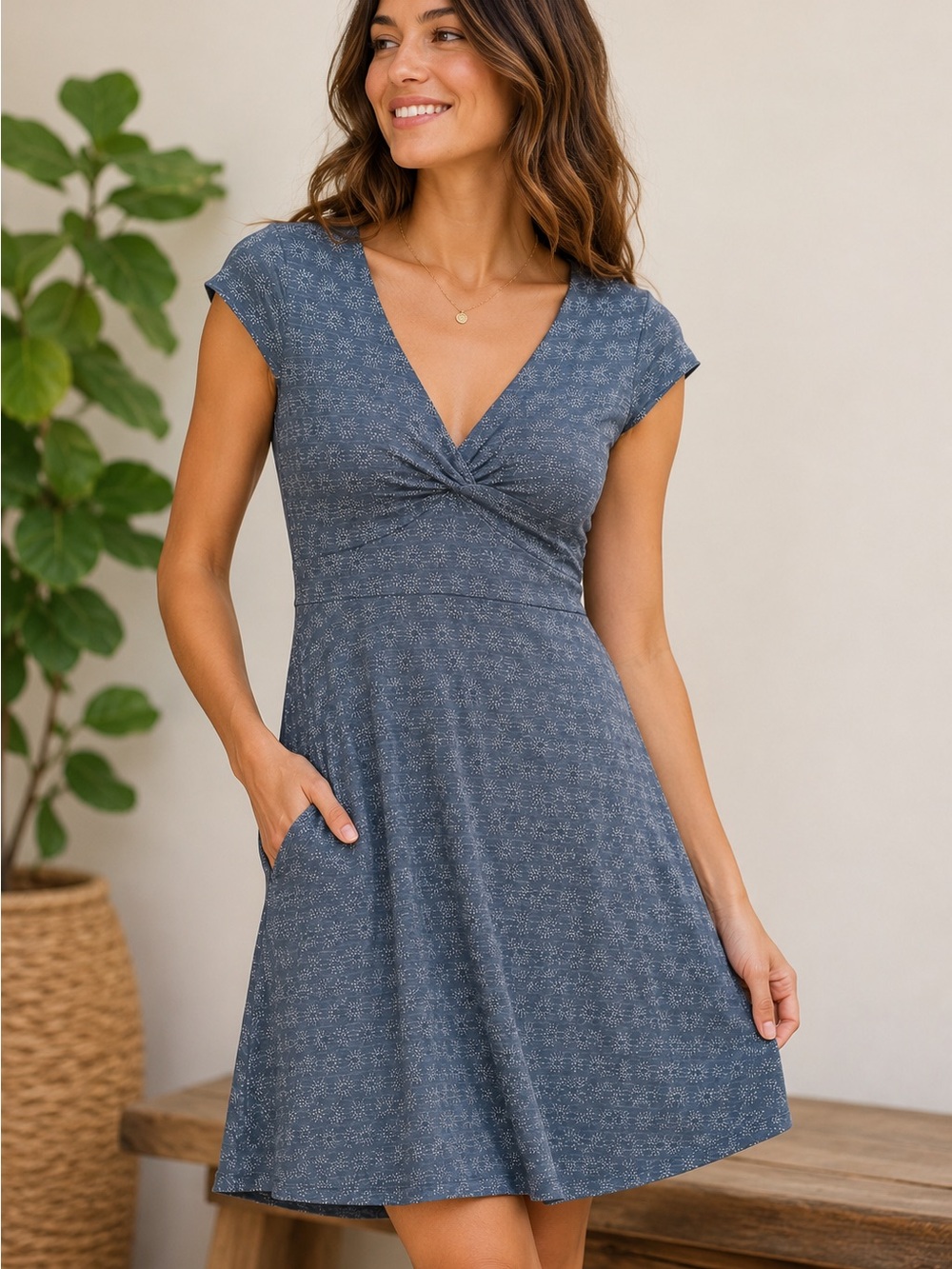 Toad&Co Rosemarie Dress XS Blue TENCEL Organic Cotton Stretch Travel Dress